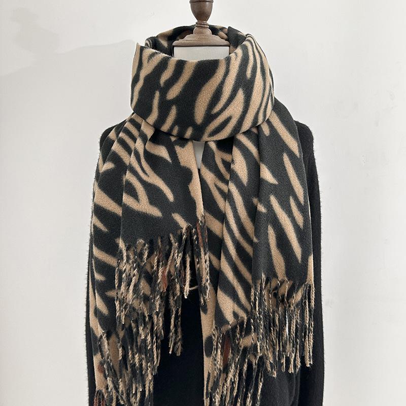 Autumn Winter Women Knitted Scarf Headscarf Lady Casual Retro Leopard Print Tassel Warm Scarve Mujer Foulard Long Wrap Shawl New