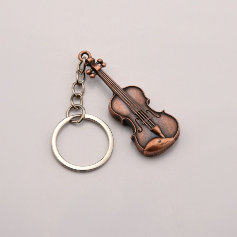 Copper Bronze Violin Key Chain Classical Musical Instrument Pendant Music Lovers