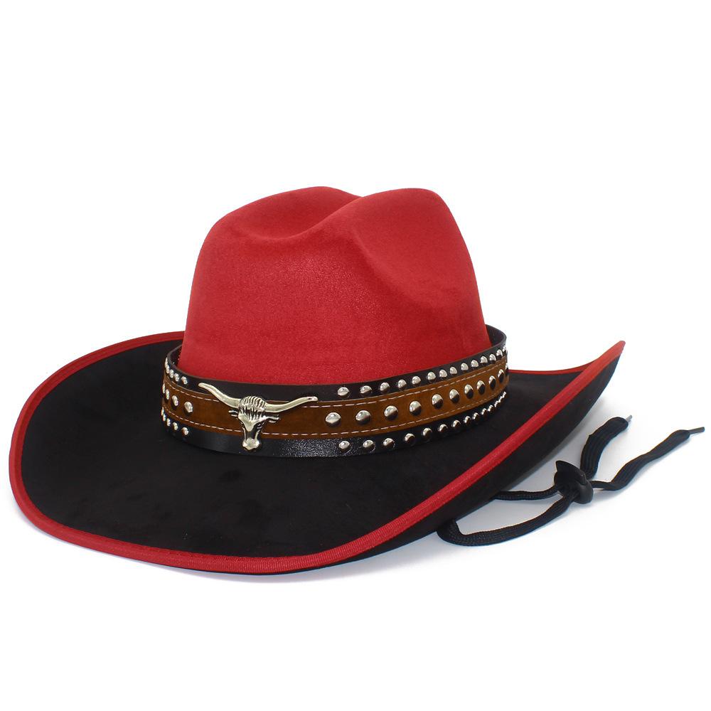 Retro Contrasting Western Style Cowboy Hat, High-end Suede Cow Head Decorative Wide-brimmed Sun Hat, British Style Jazz Hat