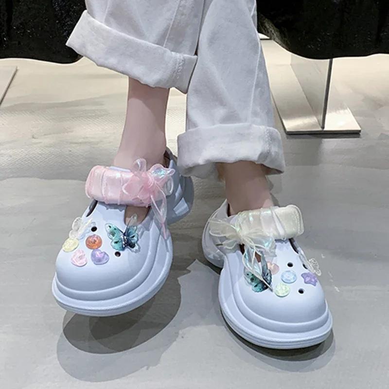 Chunky Platform Thick Bottom Diy Clogs for Women Summer 2025 Beach High Heels Soft Slippers Woman Eva Cloud Slippers