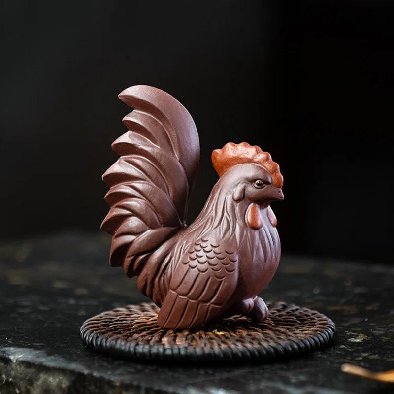 Yixing Handmade Sculpture Purple Clay Tea Pet Chicken Model Statue Tea Figurine Desktop Ornaments Home Tea Decors Accessories
