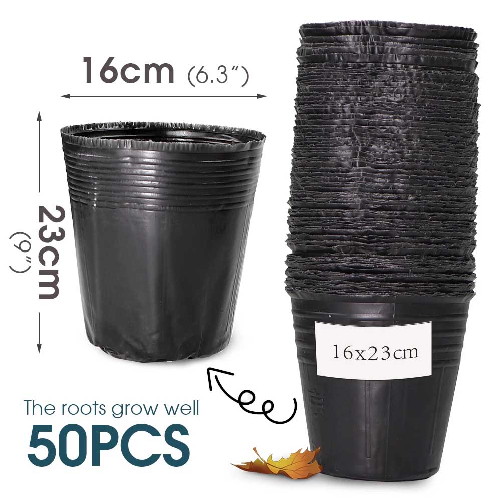 50pcs Plastic Black Seedling Nursery Pots Seed Starting Grow Bag Flower Plant Breathable Container Garden Vegetable Box Cuttings