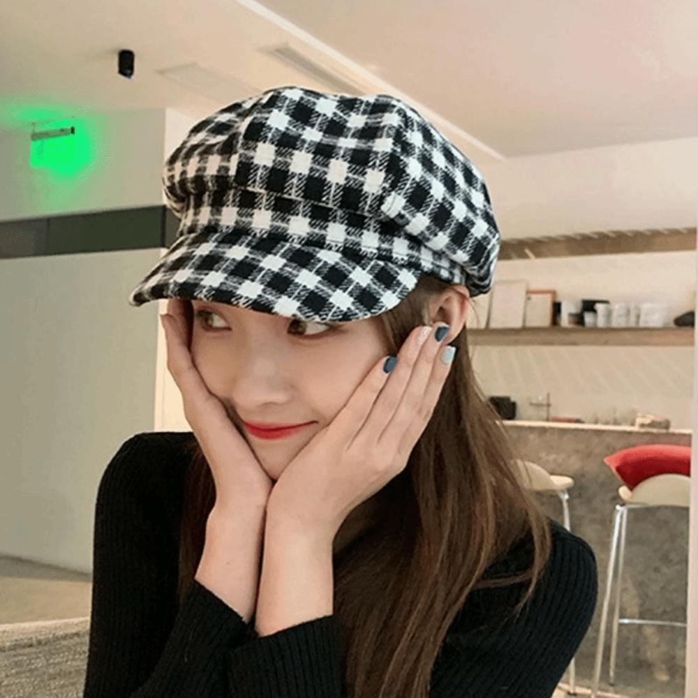 Keep Warm Plaid Beret Hat Small Fragrant Style Women Octagonal Cap Simple Women Painter Hat Artist