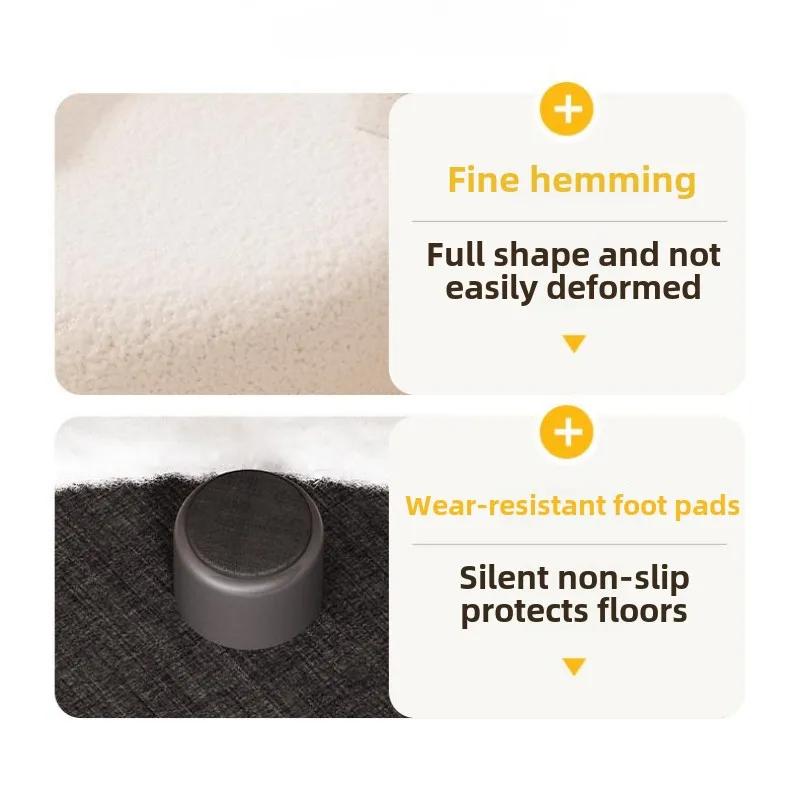 Sherpa Living Room Sofa Stool Cream Style Pumpkin Pouf Sweet Q-Shaped Short Bench Anti-Collapse Entryway Shoe Stool