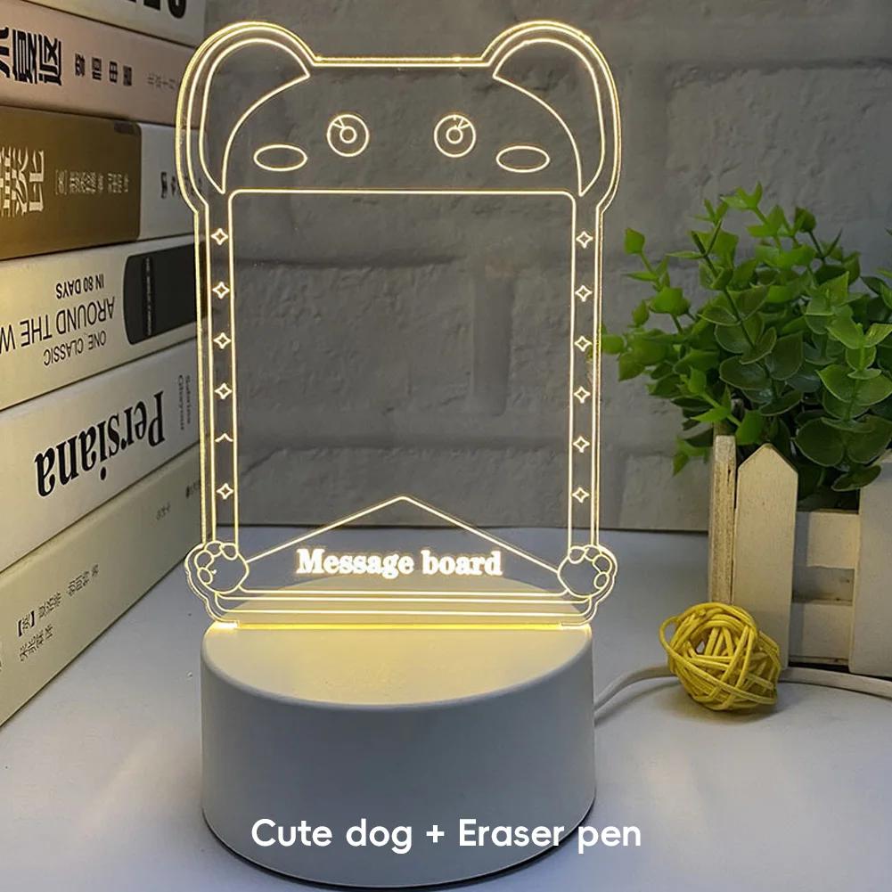 Kids Girlfriend Gift 3D Sticky Note Message Board Night Light USB Charging Warm Light Home Decor Desk Bedside Lamp