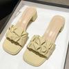Fashion Womens Plus Size Square Toe Crinkle Strappy Slides Korean Summer 2025 Slip-On Sandals Comfortable Outdoor Casual Lazy Slippers