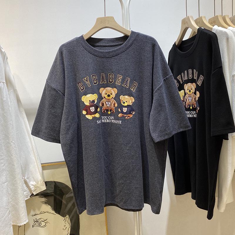 

Женская свободная хлопковая футболка с принтом «Три медвежонка» — летний повседневный модный топ XL темно-серого
