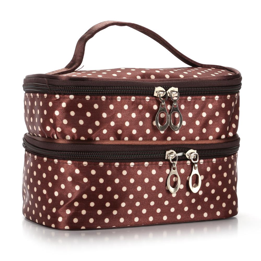 Travel Waterproof Portable Women Polka Two-layer Makeup Bag High Capacity Organizer Storage Cosmetic Cases Zipper Beauty Pouch