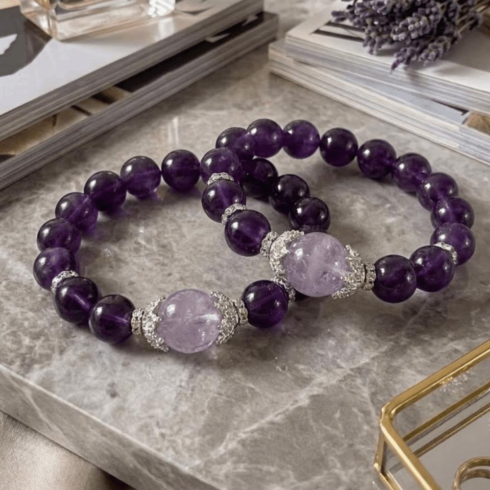 Smooth Beads Bracelet Adjustable Hand Jewelry Elegant Purple Crystal Hand Chain  Gift
