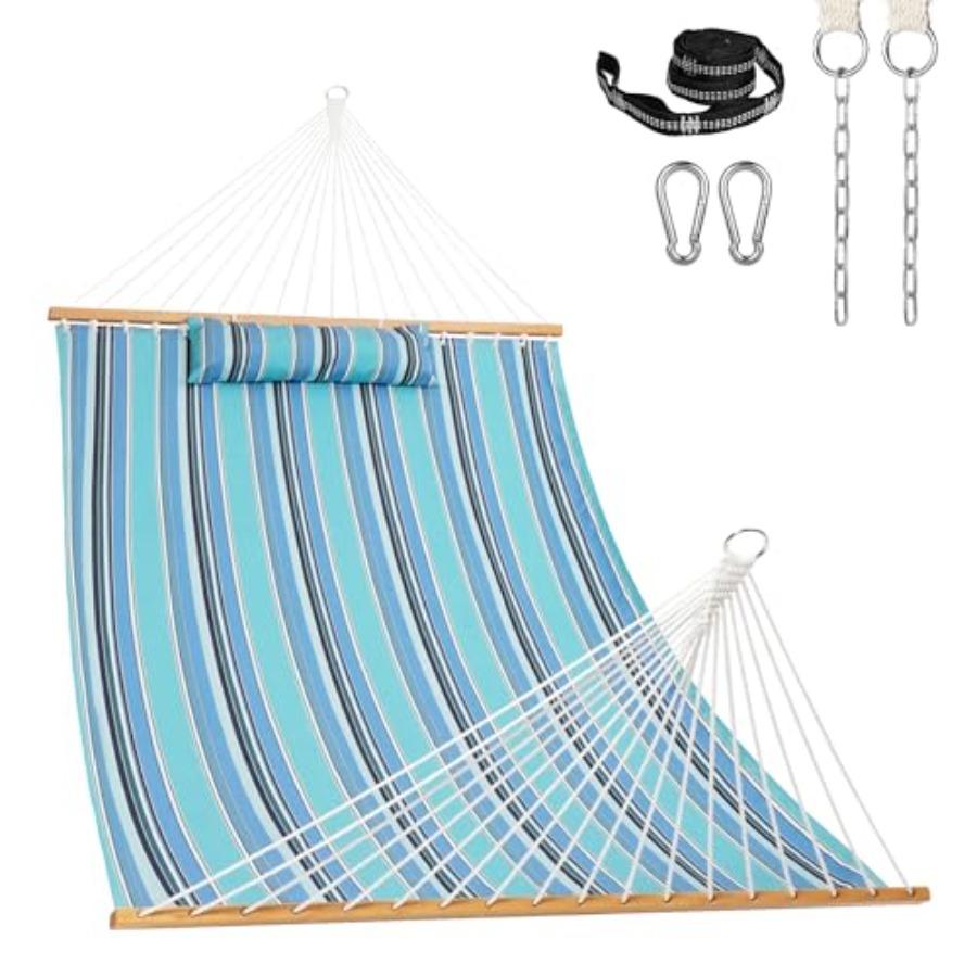 

12 FT Sunbrella Fabric Hammock with Spreader Bars and Free Pillow for 2 Persons All Weather and Fade Resistant in Dolce Oasis C