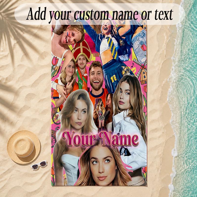 Beach TowelRoxy Dekker Custom Name Text Personalized Soft Towel for Beach Pool Indoor Home Decor Gift