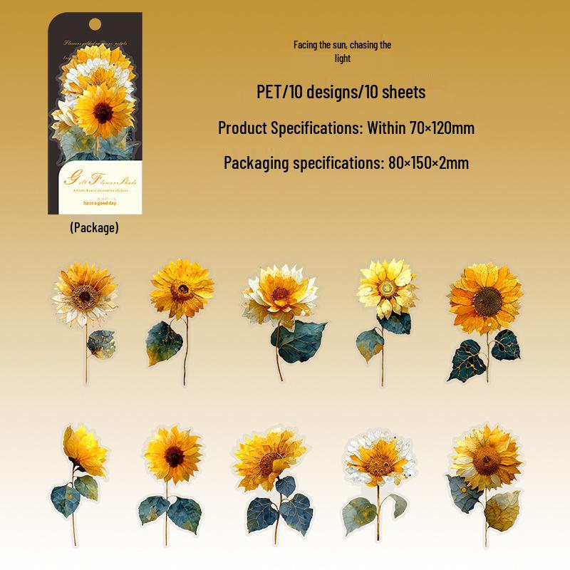 Большие цветочные наклейки - Серия «Золотой цветочный тень» для DIY-журналинга и коллажей