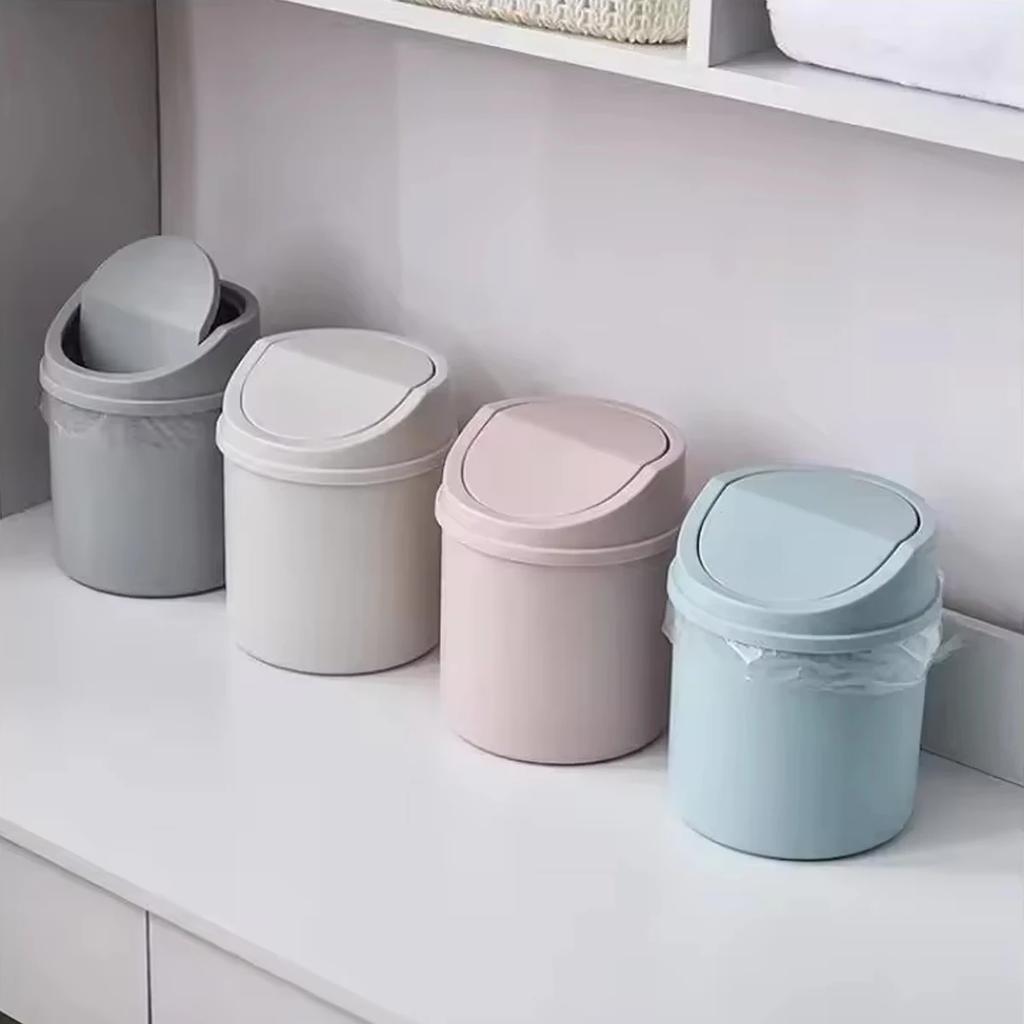 1pc- Mini Desktop Bin Small Trash Can Tube with Cover Bedroom Trash Can Garbage Can Clean Workspace Storage Box Home Desk
