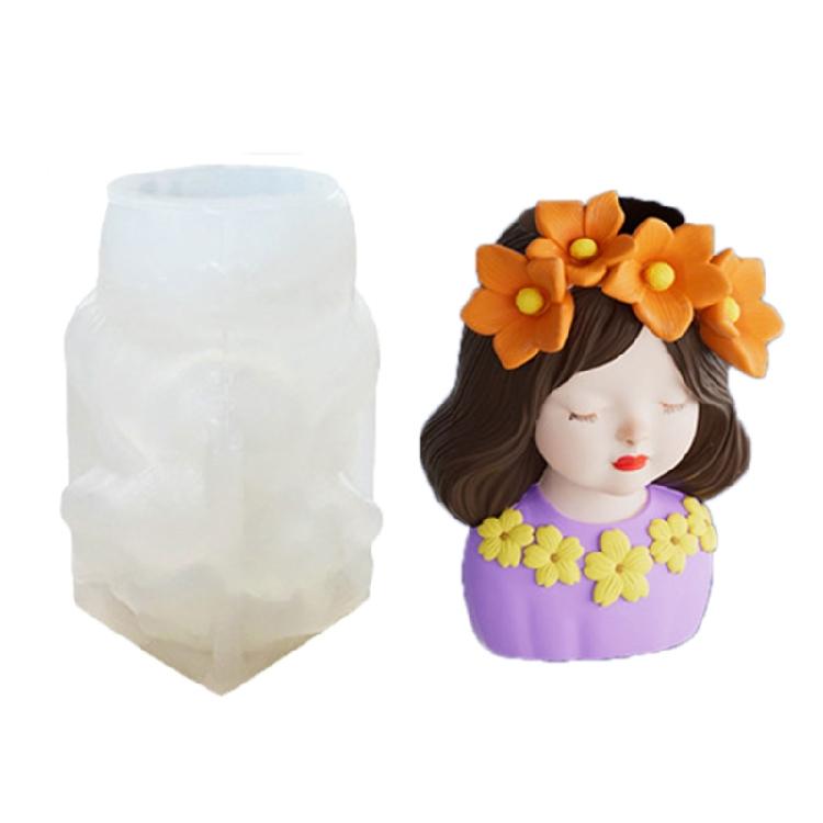 Unique Silicone Candle Mould Of Long Hair Girl Planter For Creation Art And Home Decoration Projects