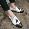 Retro Herren Schwarz Weiß Patchwork Quasten Lackleder Brogue Kleid Formell Spitz Business Oxford Schuhe Hochzeit Abschlussball Schuhe