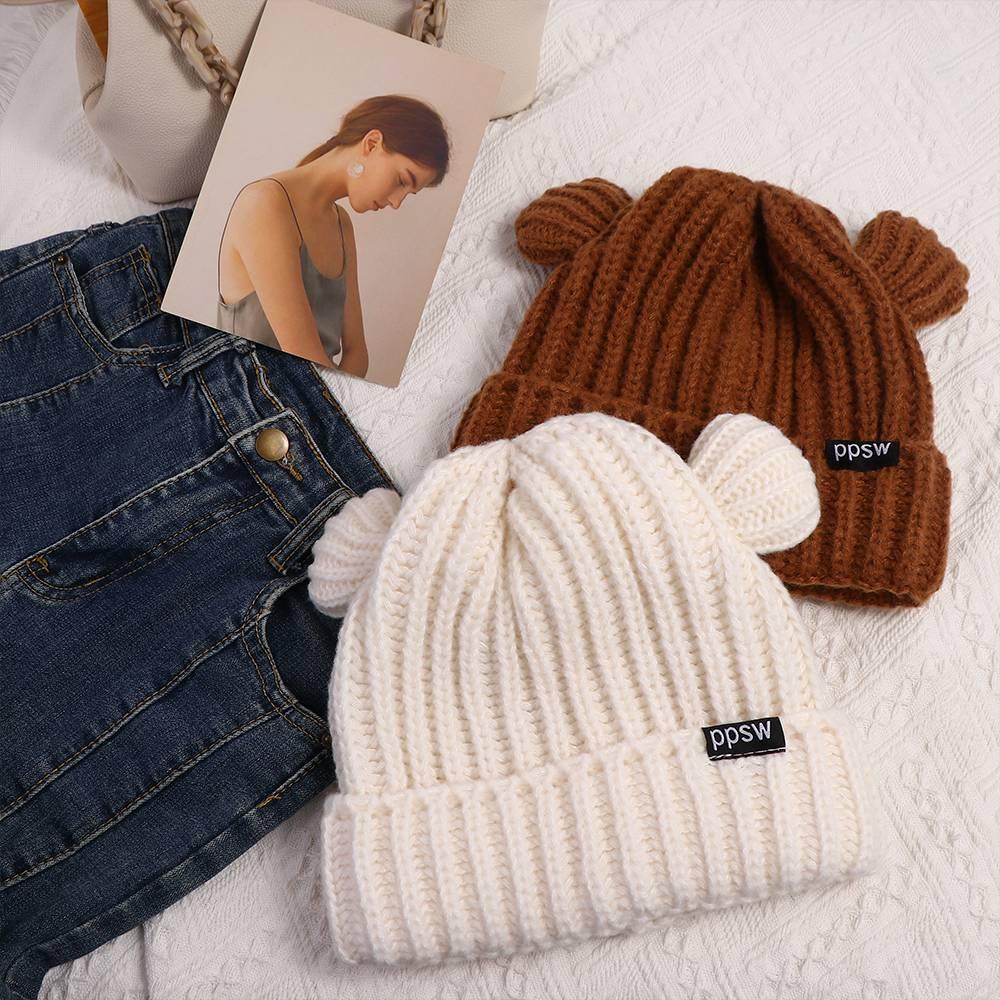 Beanie Hat Cat Ears Beanie Letter Bear Ears Knitted Hat Fashion Streetwear