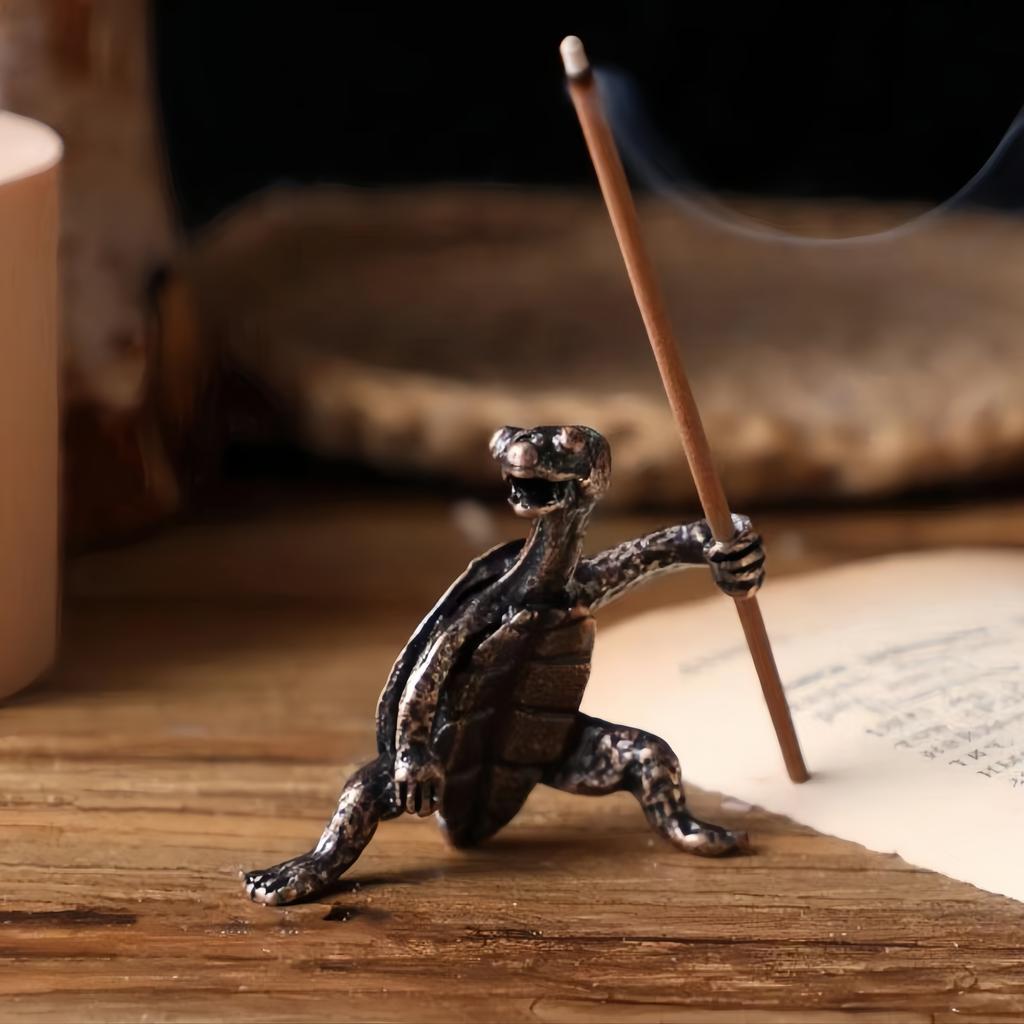 Messing Skilpadde Røkelsesbrenner Kung Fu Stil Dyr Skrivebordsornament Kreativ Hjemmedekor Retro Håndverk Meditasjon Aromaterapi Holder