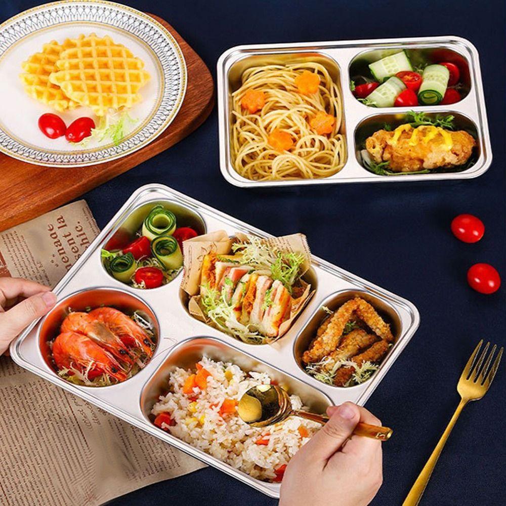 with Lid Divided Lunch Box Stainless Steel Lunch Container Easy Clean Divided Dinner Tray  Travel
