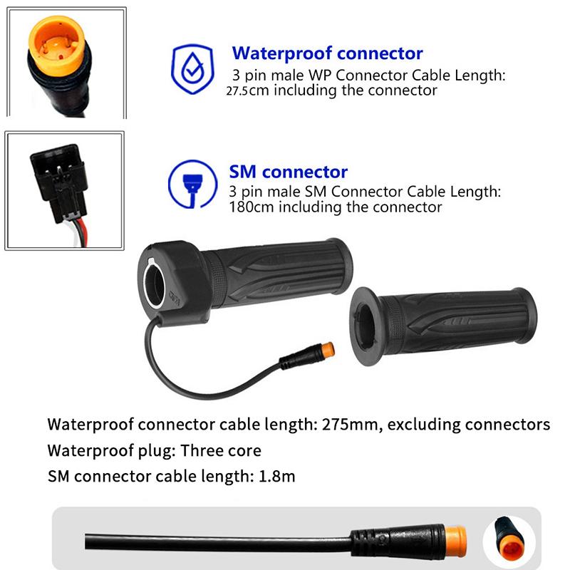 Right Handle Throttle Full Twist Throttle 24V 36V 48V 60V 72V With 3-Pin Waterproof/Sm Connector Suitable For Electric Bicycle