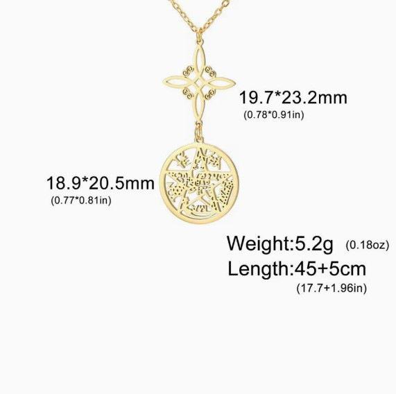 Collier pendentif double face en acier inoxydable Saint Benoît et Nœud de Sorcière