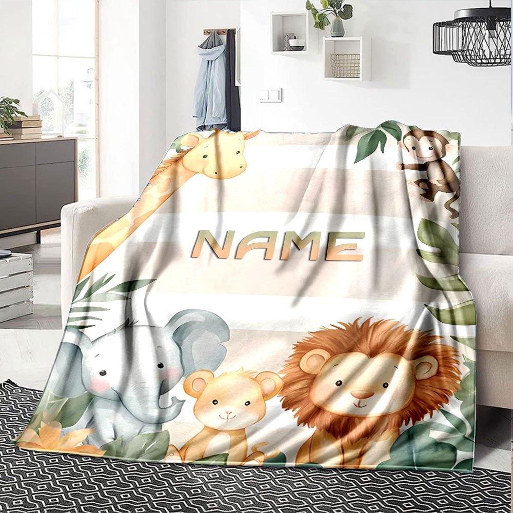 Jungle Animals With Space Gift Personalized Blanket Personalized Name Durable Comfort Great For Sofa Couch Office Bed Picnics Four Seasons