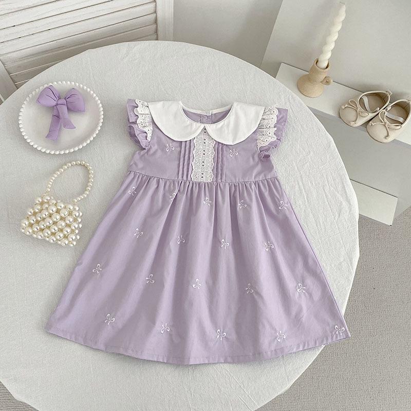 Summer Lace Flutter Sleeve Bowknot Dress for Baby and Toddler Girls