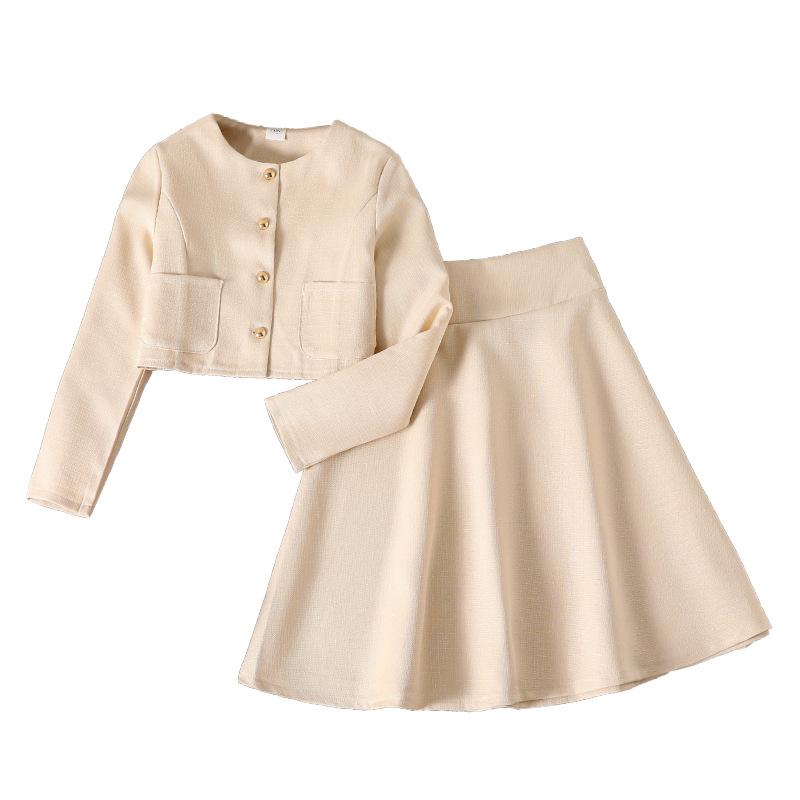 Dívčí set Dětské oblečení Podzimní Nové Sladké Kulatý výstřih Dlouhý rukáv Bunda a Dlouhá sukně Oblek pro dívky