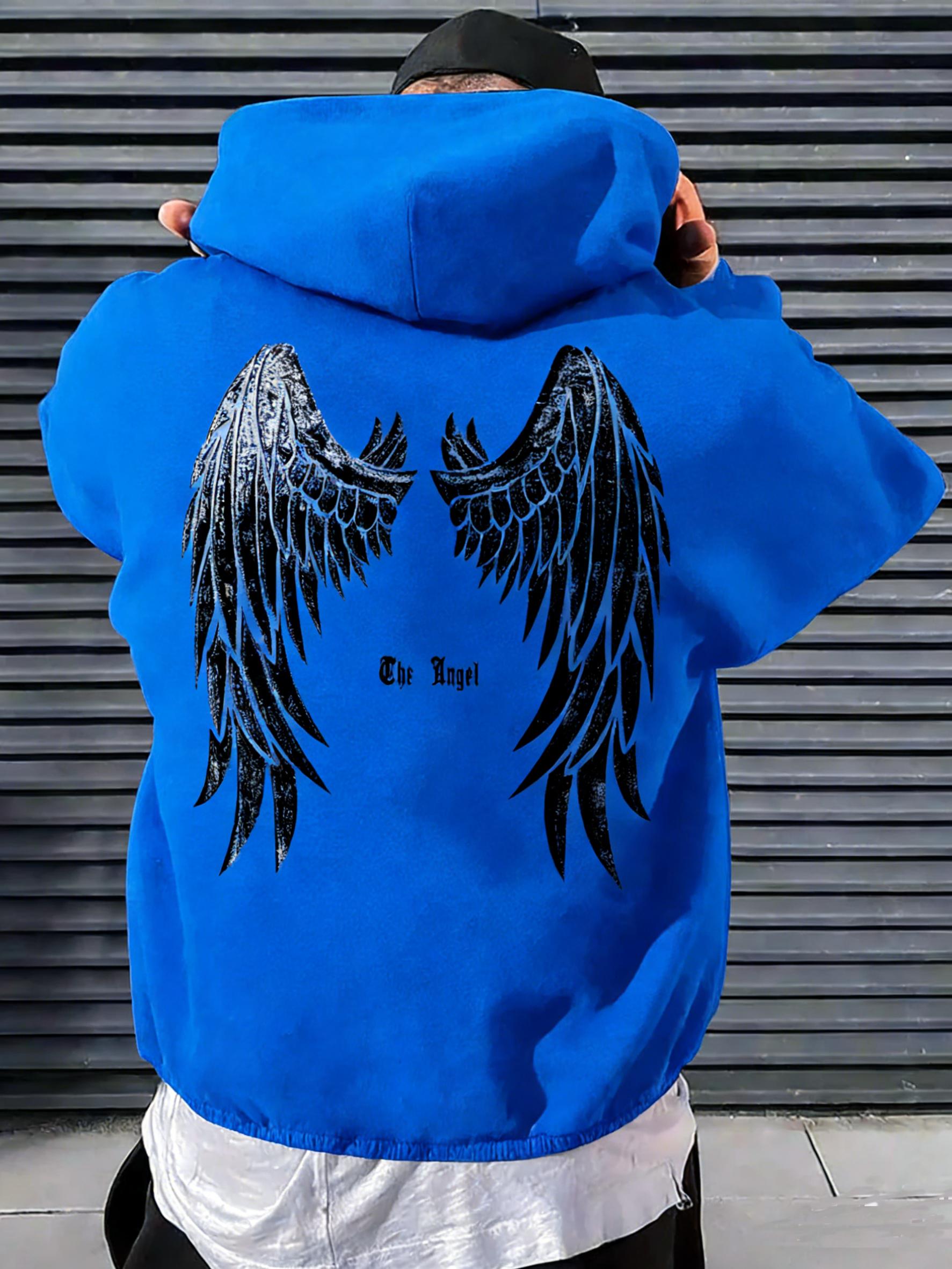 Autumn and winter new fashion wing print hoodie men s high quality autumn and winter casual street outdoor sports shirt S