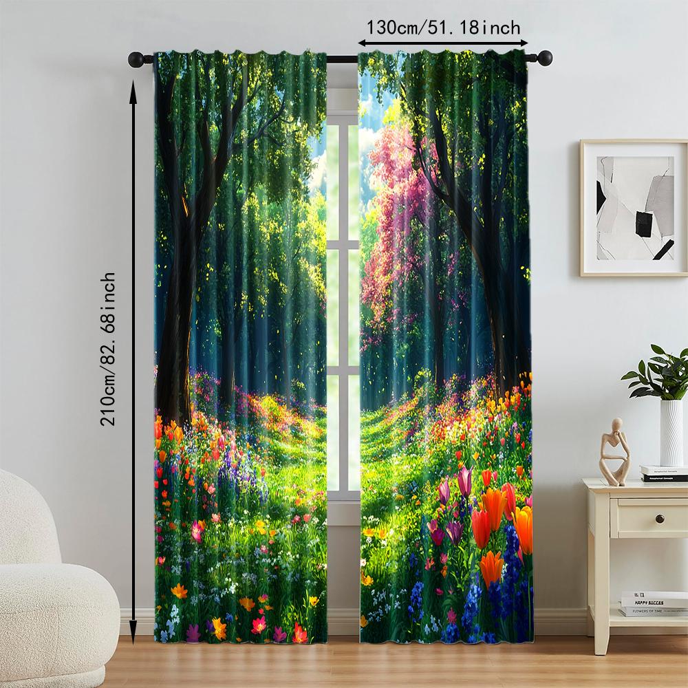 2 pcs, versatile polyester transparent curtains for home decoration Spring Flower for use in bedrooms and living rooms