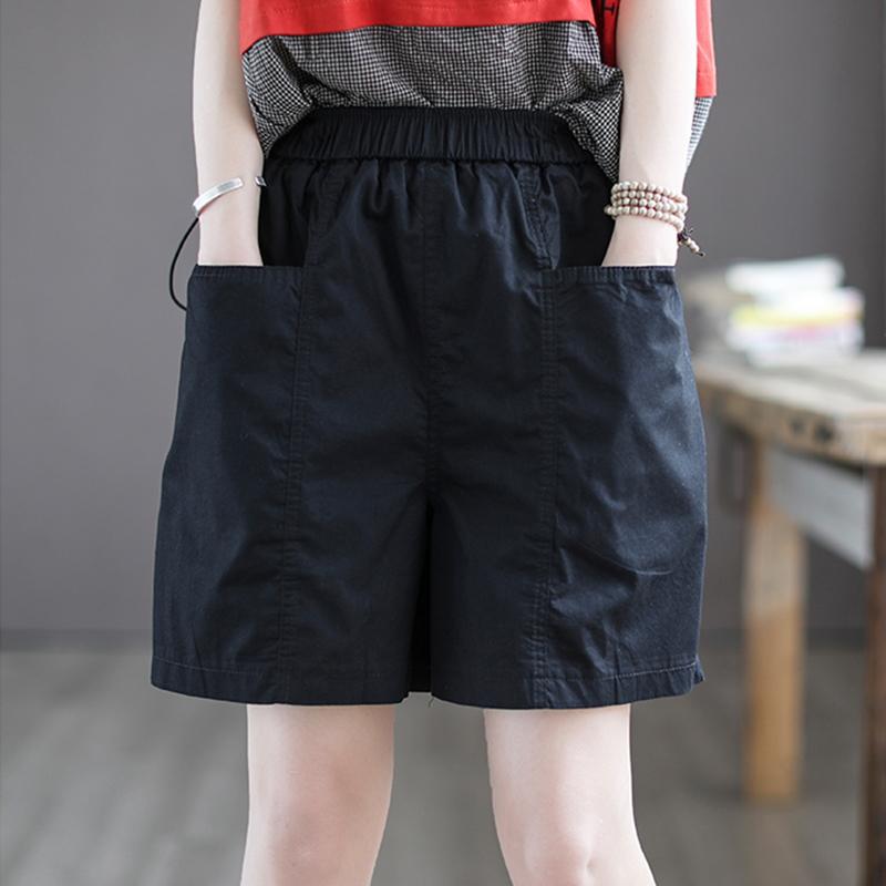 Women's Plus Size High-Waisted Cotton Wide-Leg Shorts - Summer Casual Loose Five-Point Cargo Pants