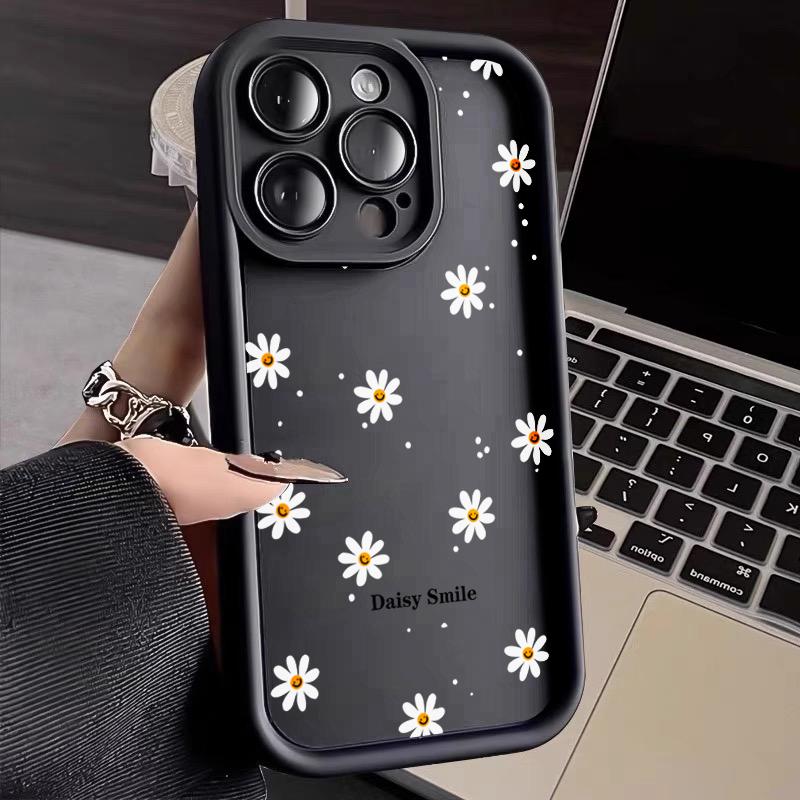 Daisy Flower Pattern Silicone Phone Case For iPhone 17 Pro 16 15 14 13 12 11 Pro Max 7 8 Plus XS Shockproof Matte TPU Soft Cover