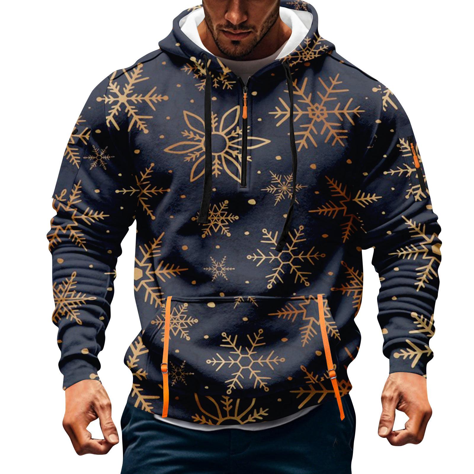 

Men s Christmas Print Hooded Half-Zip Casual Sports Sweatshirt XL зелений