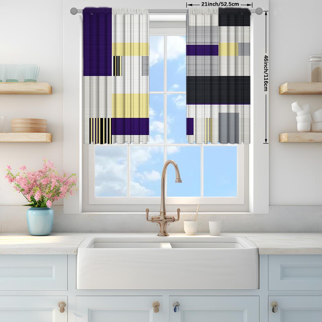 2pcs Nordic Modern Geometric Stripe pattern Printed Curtain for Home Decor - Rod Pocket Window Treatment for Bedroom Office