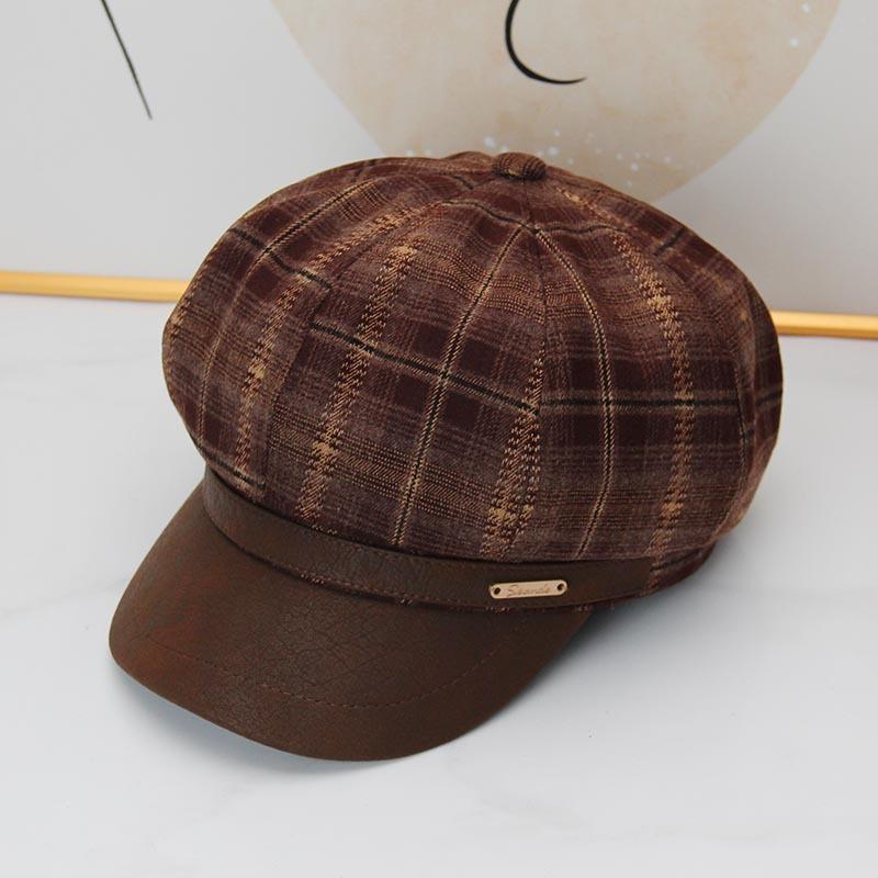 New retro autumn and winter woolen plaid retro beret women's ins temperament fashionable versatile octagonal hat tide