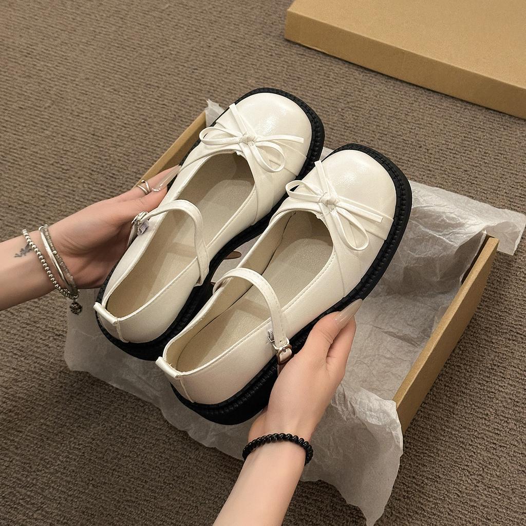 Round Head Shallow Mouth Bow Single Shoes Spring 2025 New Fashion Versatile Mary Jane Soft Sole Small Single Shoes Women's Shoes
