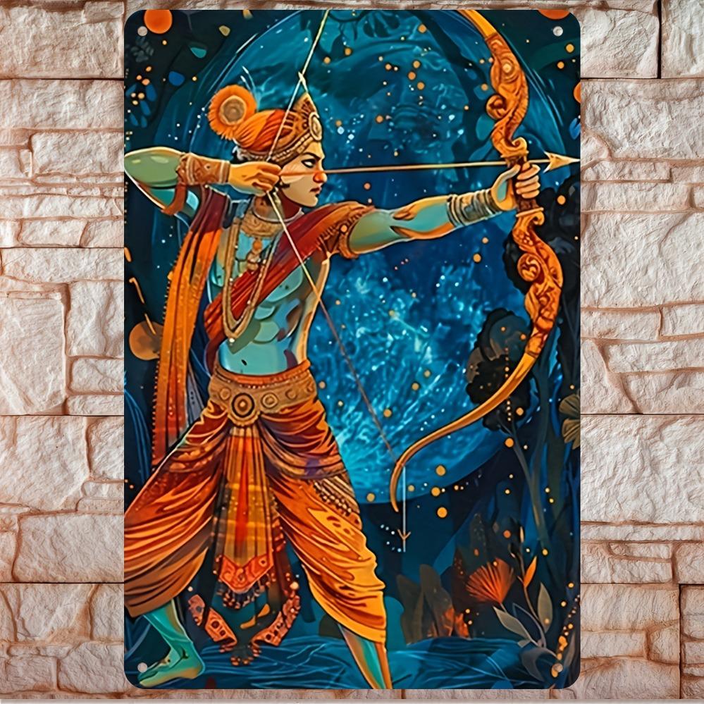 Krishna Archer Metal Wall Art xin Blue Gold Hindu God Home Decor
