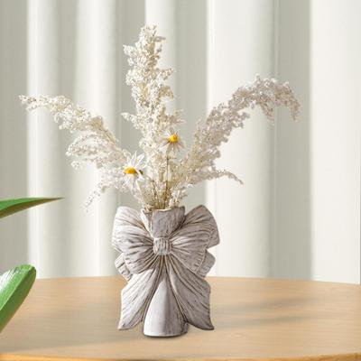 Ceramic Flower Vase Plant Container Cute Bow Artwork Hydroponics Decorative for