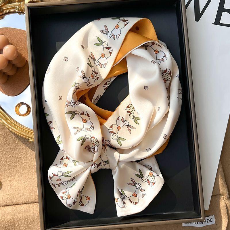 Long Silk Scarf, Spring and Summer Hair Bands, New Square Scarf Fashion Foreign Style Decorative Neckerchief, Neck Protection Small Silk Scarf
