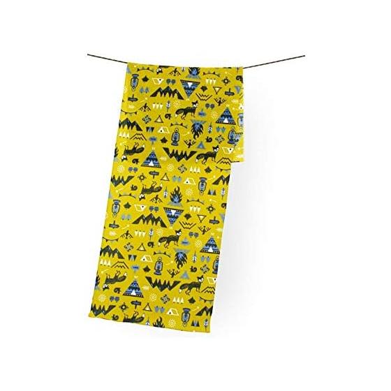 Maeda Dyeing Works ANDRIAS (Giant Salamander) Outdoor Tenugui Towel - Camp, Mustard, Approx. 100cm x 34cm, 100% Cotton, Odor & Antibacterial,