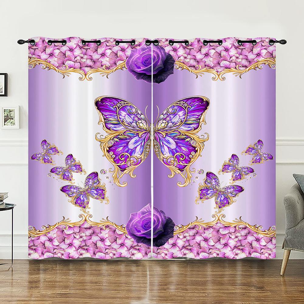 Curtain Butterfly 3D Sunshade Digital Printing Curtain Bedroom Blackout No Punching Curtain