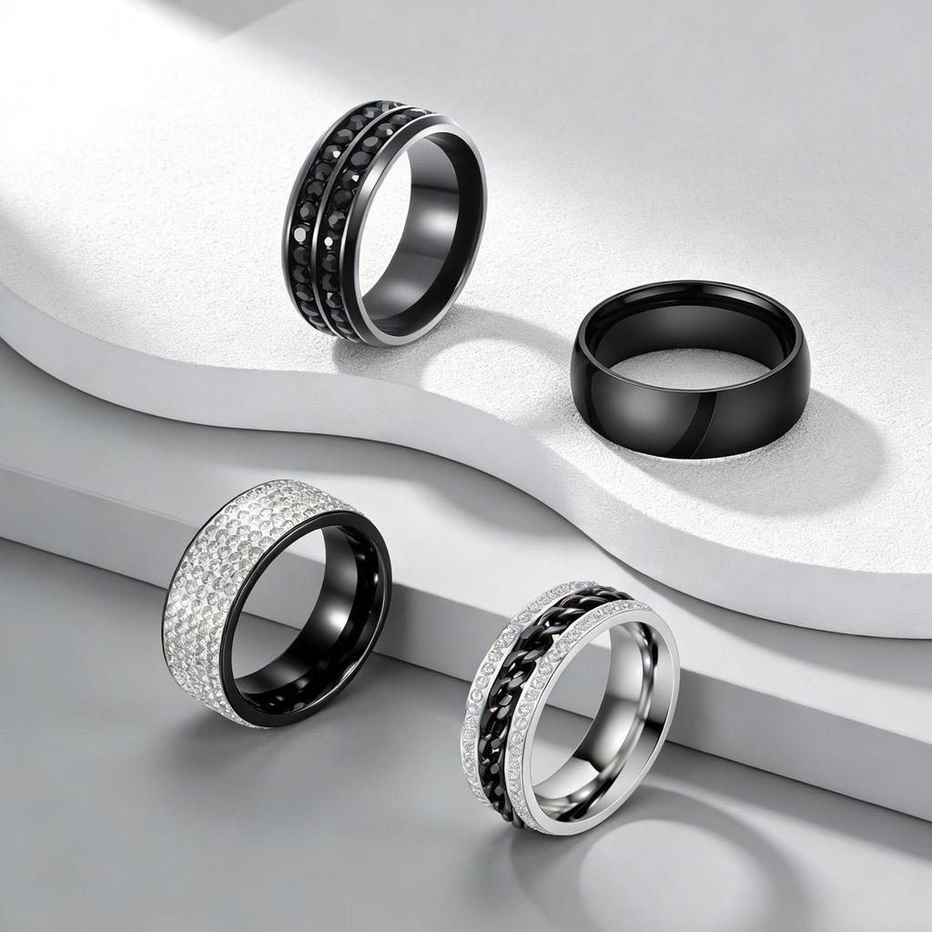 Anello di Coppia in Acciaio Titanio e Diamante Stile Europeo e Americano - Gioielli alla Moda in Acciaio Inossidabile