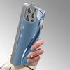 Blue Minimalist Curve Tempered Glass Electroplat Phone Case For iPhone 17 Pro Max 16 15 14 Plus 11 12 13 Pro Max 16E 17Air Cover
