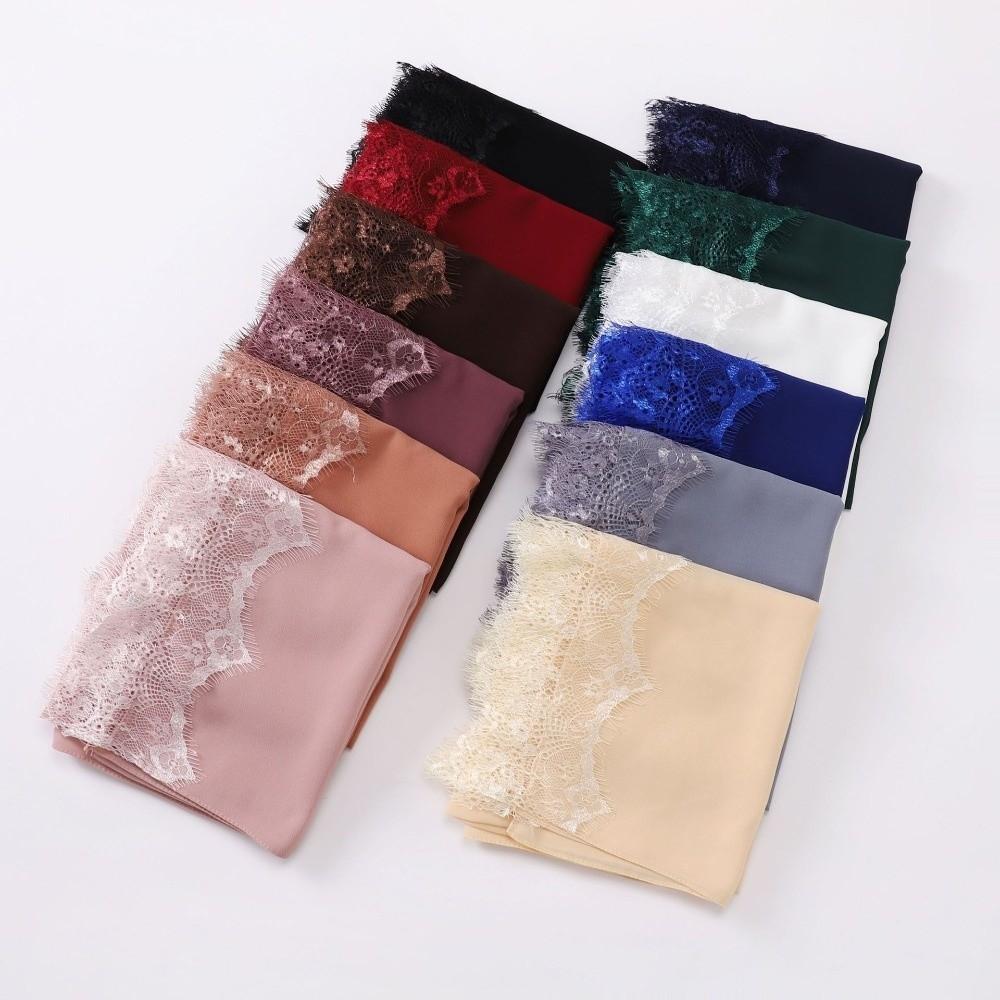 Solid Color Silk Scarf Lace Edge Sunscreen Shawl Versatile Chiffon Hijab Veil  Women Headwear