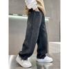 Boys Denim Pants Solid Elastic Wiast Trousers Children Jeans Loose Wide-leg Pants Teenager Casual Straight Trousers 5-14Y