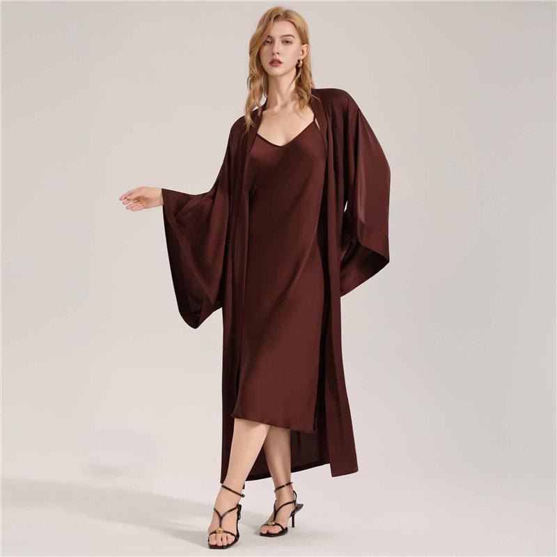 Luxury Satin & Chiffon Sleepwear Set Elegant  Comfortable Sexy Sleeveless Dress + Robe 2-Piece Pajama Loungewear Set