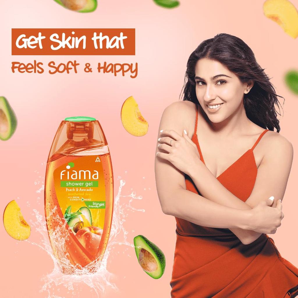 Fiama Dusjsåpe Dusjgel Fersken & Avokado 250ml Mykgjørende Fuktighetsgivende Hudrens for Kvinner og Menn