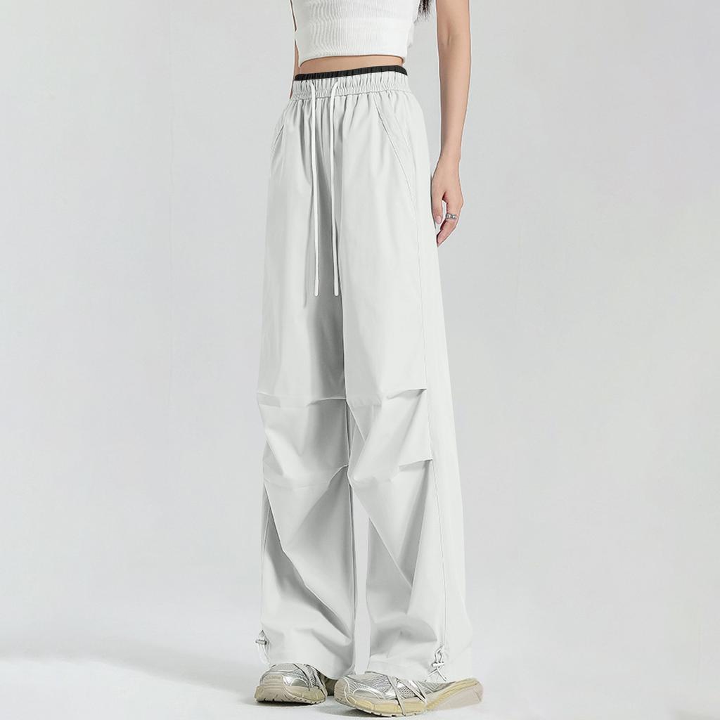 Women's Multi Pocket Straight Tube Slimming, Wide Leg Mopping, Solid Color Pants