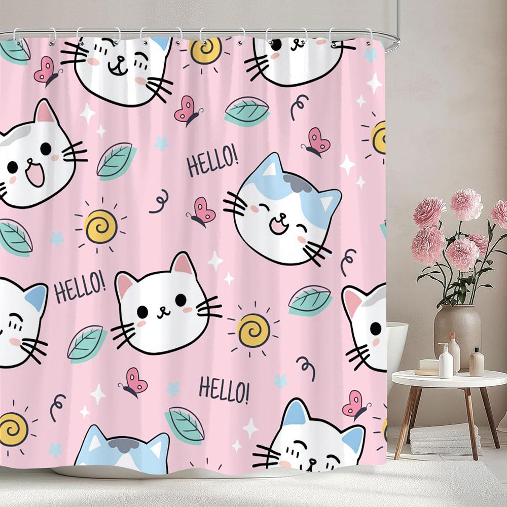 Cartoon Patterns Children's Shower Curtain Warm Girls Room Decoration Curtains Boys Shower Curtains Bathroom Decor With Hooks