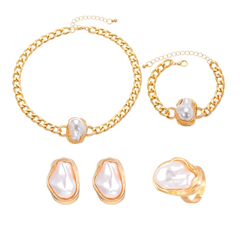Baroque Pearl Jewelry Set: Necklace, Earrings, Ring, Bracelet, Choker for Women