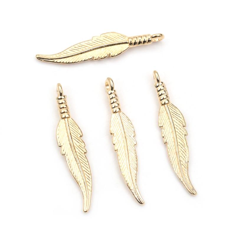 30pcs 31x6.5mm Feather Charms Pendants Bronze Antique Silver Plated  Handmade Charms
